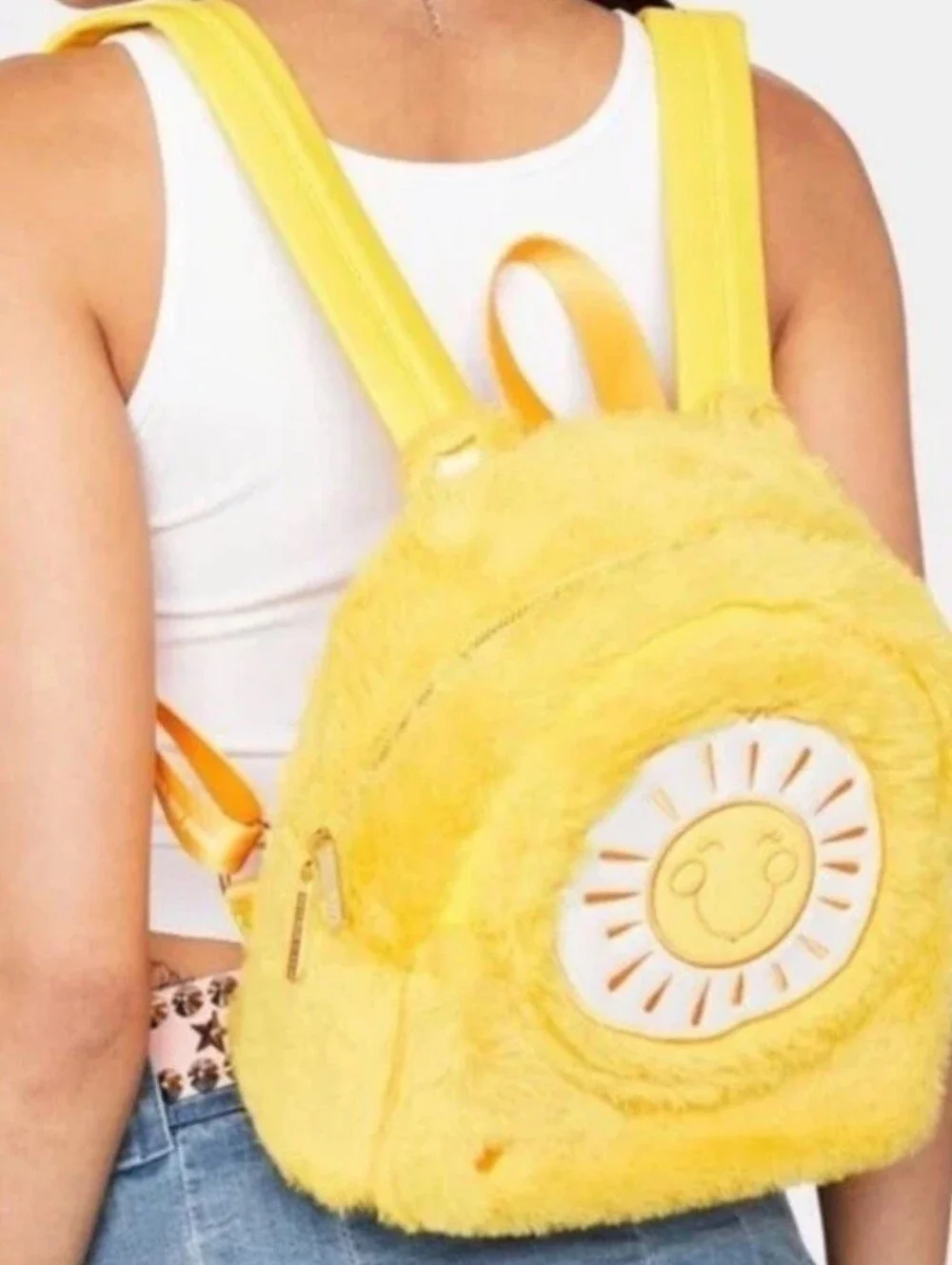 Danielle Nicole Yellow Care Bears Funshine Bear Furry Fuzzy Mini Backpack - Picture 15 of 15